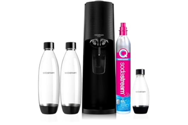 SodaStream Sodastream Terra, svart – glittrande vattengasator för omvandling av kranvatten, 1 liter, akryl, automatisk drift, inkluderar 2 1 l flaskor och 1 0,5 l flaska