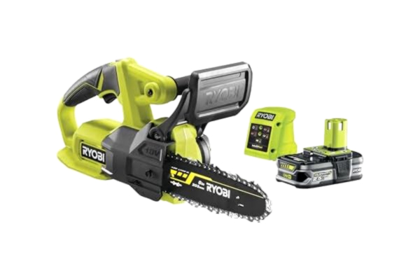 Ryobi RYOBI 18 V ONE+ sladdlös motorsåg RY18CS20A-125 (svärdlängd 20 cm, inkl. 1 x 2,5 Ah batteri och laddare i låda)