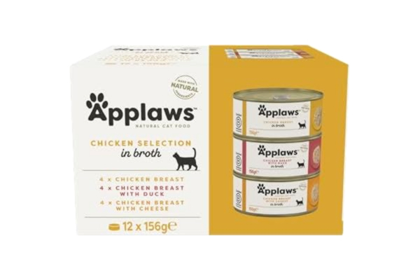 Applaws  100% naturligt premium-våtfoder för katter, kycklingurval: multipack i buljong – förpackning med 12 x 156 g-burkar