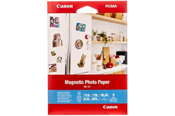Canon  Fotopapper MG-101 magnetiskt papper – 10 x 15 cm 5 ark för bläckstråleskrivare glänsande för PIXMA skrivare 3634C002 vit