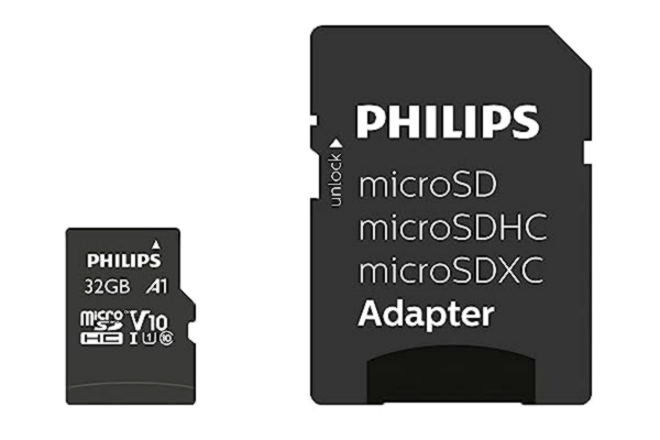 Philips  Ultra Speed Micro SDHC-kort 32 GB + SD-adapter UHS-I U1, läshastighet upp till 80 MB/s, A1 Fast App Performance, V10, minneskort för smartphones, surfplattor, PC, kortläsare, Full HD Video