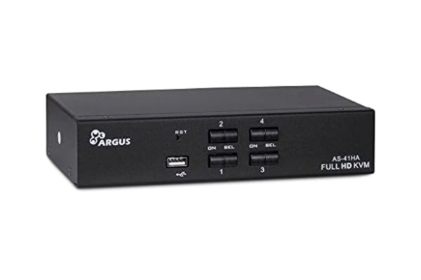 Argus Inter-Tech KVM KVM-AS-41HA HDMI linje i 4X HDMI 8X 3,5 mm 3 pol. Klinke 1 elkabel utgång 2 x USB 2 x 3,5 mm 3 pol klinke 1 x HDMI