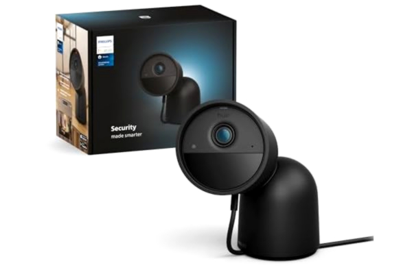 Philips  Hue Secure, Smart videoövervakningskamera med ställning för utomhus- och inomhusbruk, kabelansluten version, Svart, Full HD-video, mörkerseende, kan kopplas till Philips Hue smart belysning
