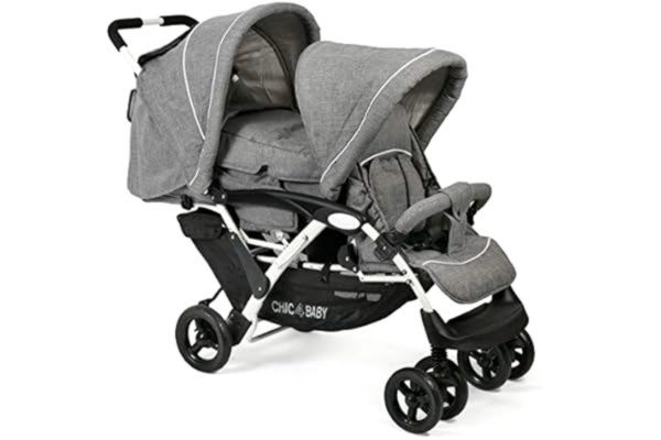 Chic 4 Baby CHIC 4 BABY 275 60 Poussette pour frères et sœurs Duo avec housse de transport et housse de pluie Gris et blanc