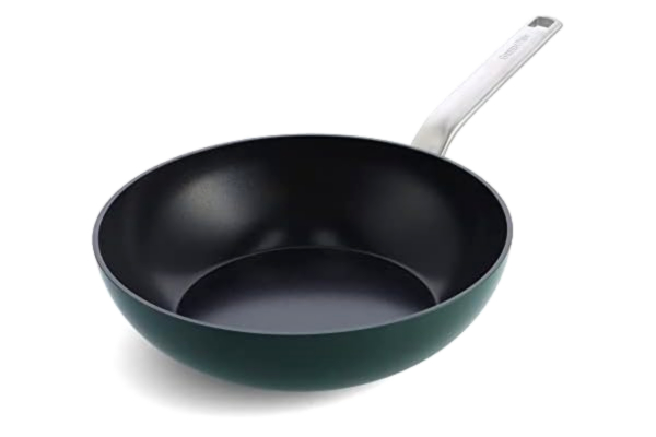 GreenPan  Evolution Geanodiseerd Keramisch Antiaanbaklaag 28cm Wok Pan, PFAS-Vrij, Inductie, Vaatwasserbestendig, Ovenveilig, Dennengroen