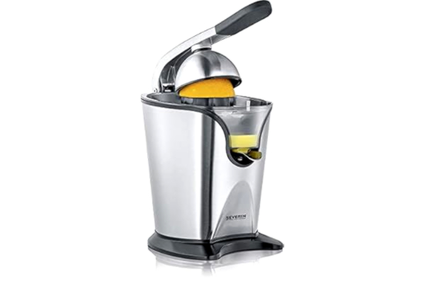 Severin SEVERIN Citrus juicer with pulp regulator, orange juicer guarantees high yield, lemon squeezer can be operated by lever arm or hand, brushed stainless steel / black, CP 3544