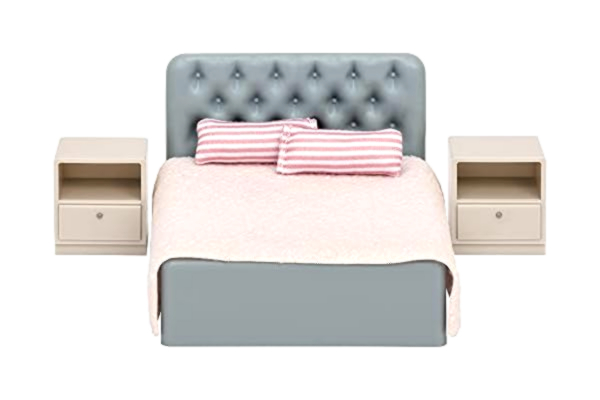 Lundby LUNDBY Dockhus Möbler Sovrum Set - Docksäng - Dockhus Tillbehör för 11 cm minidockor - 6 stycken, Ålder 3+ Skala 1:18