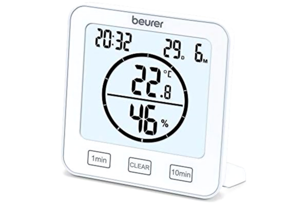 Beurer  HM 22 termohygrometer, rumsklimatkontroll, mätning av temperatur och relativ luftfuktighet, med timer och signal, vit