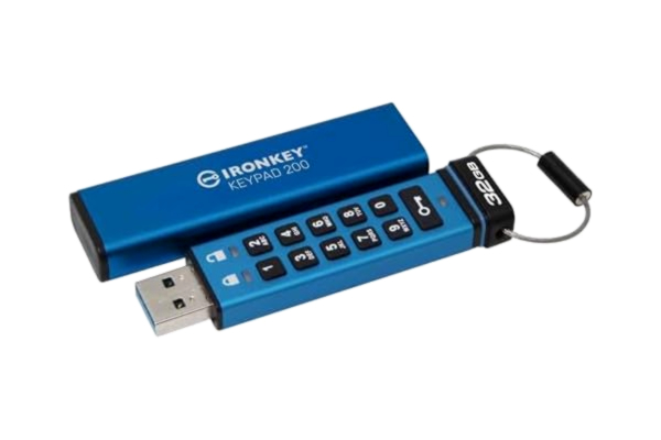 Kingston  IronKey Keypad 200 Type -A hårdvarukrypterad USB-flashenhet FIPS 140-3 nivå 3 (väntande) med XTS-AES 256-bitars hårdvarukryptering - IKKP200/32GB