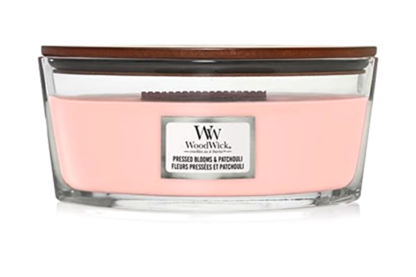 WoodWick  Ellipse doftljus med sprakande veke | pressade blommor och patchouli | Upp till 50 timmars bränntid