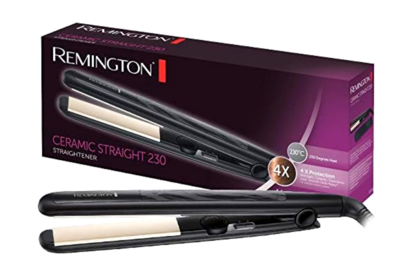 Remington  plattång, Justerbar värmeinställning 150-230°C, 4x skydd: antistatisk, keramisk, turmalinbeläggning för jämn värmefördelning, lägre statisk laddning och silkeslen glans, S3500