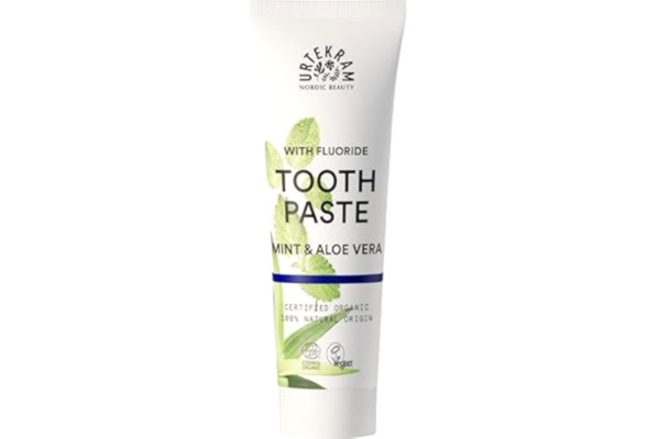 Urtekram  Tandkräm med mynta och aloe vera – fräsch tandkräm med fluoridskydd – ekologiska veganska naturliga ingredienser – Urtekram Dental, 75 ml (1-pack)