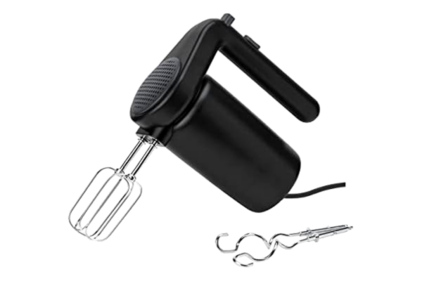Stelton RIG-TIG Handmixer FOODIE – elektrisk visp, 3-stegs handmixer för bakning, för deg och vispgrädde – tillverkad av plast och rostfritt stål – kabelfack, ergonomiskt handtag – svart