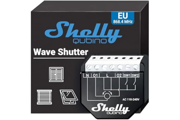 Shelly  Qubino Wave Shutter – Z-Wave-Rullgardinsbrytare modul, 2 kanaler (10 A vardera), Energimätare, För bidirektionella AC-motorer, Fjärrkontroll, Z-Wave-gateway krävs