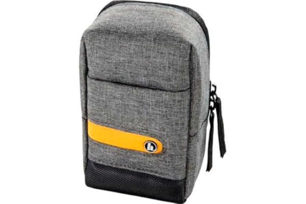 Hama  Kameraväska "Terra" tillverkad av återvunnen polyester (liten fotoväska för kompakt kamera 7,5 x 4,5 x 13 cm, bärrem för upphängning och bältesögla för dagar som bältesväska) grå, 1-pack