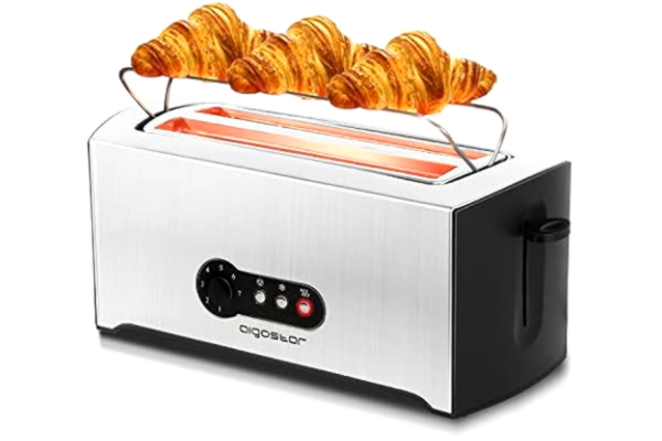 Aigostar  Sunshine 30KDG - RVS broodrooster met 2 lange sleuven voor 4 toasts, verwijderbare kruimellade, 1600 Watt, 7 bruiningsstanden, Ontdooifunctie, Annuleerfunctie, Opwarmen, Ingebouwd opvouwbaar broodrek.