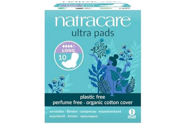 Natracare  Natural Uitra Pads med vingar – lång W/ekologisk bomullsöverdrag – 10-pack