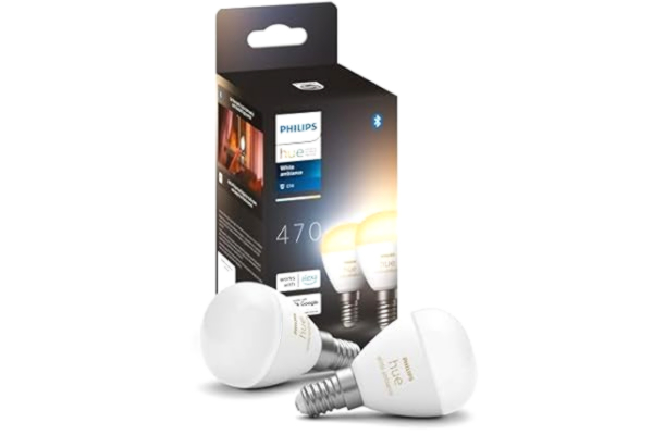 Philips  Hue White Ambiance E14 Liten Glob 5.1W (2pack) Smart LEDlampa, varm- till kallvitt ljus (2200-6500K), för golv- & vägglampor, Bluetooth/Zigbee, röststyrning via Alexa, Google & Siri