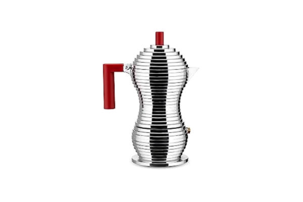 Alessi  Pulcina Espresso kaffebryggare i gjutet aluminium. Handtag och knopp i PA, röd, 3 koppar