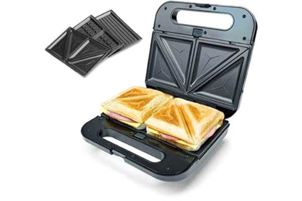 Korona  XXL Machine à croque-monsieur revêtement anti-adhésif, voyant lumineux, rabattable acier inoxydable, noir