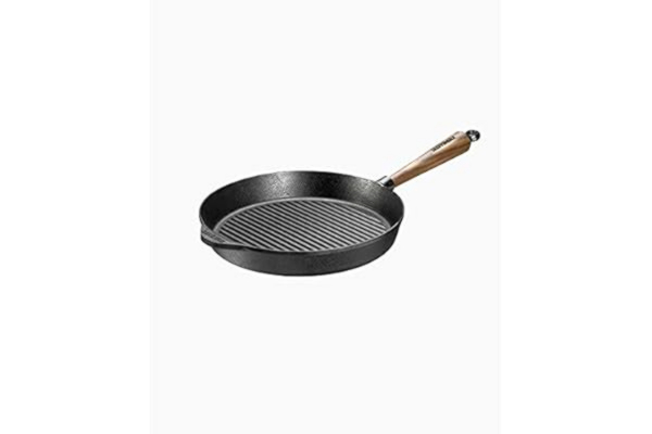 Skeppshult  cast iron Grill Pan 28 cm with walnut wood Seasoned Natural Non-Stick Made in Sweden