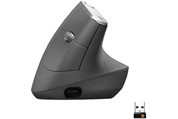 Logitech  MX Vertical Ergonomic Wireless Mouse, Multi-Device, Bluetooth or 2.4GHz Wireless with USB Unifying Receiver, 4000 DPI Optical Tracking, 4 Buttons, Fast Charging, Laptop/PC/Mac/iPad OS- Black