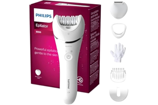 Philips  Series 8000 epilator för våt- och torrepilering med sex tillbehör (modell BRE715/00)