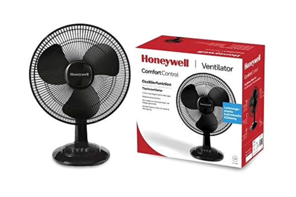 Honeywell  Comfort Control oscillerende tafelventilator (3 snelheden, oscillatie van 90°, bladen van 30 cm, 30° kantelbaar, stevige basis) HTF1220
