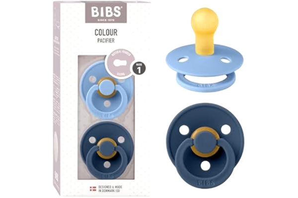 Bibs BIBS Colour Napp 2-pack, BPA-fri, Rund sugdel. Naturgummilatex, Storlek 1 (0-6 månader), Sky Blue/Steel Blue