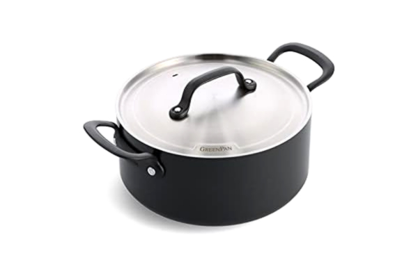GreenPan  Craft Non-stick keramik 24 cm/4,9 liter gryta med lock, PFAS-fri, lämplig för induktionshällning, diskmaskinsäker, ugnssäker svart