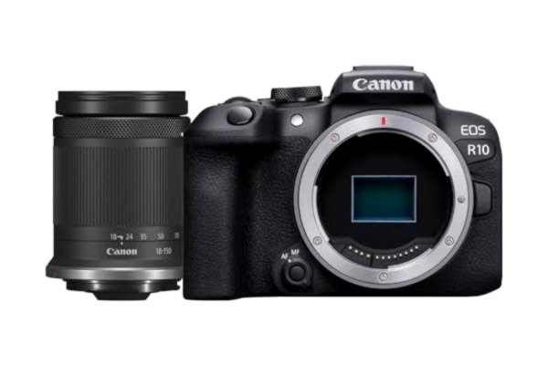 Canon  EOS R10 kamera spegellös kamera RF-S 18–150 mm F4.5-6.3 är STM-objektiv (hybridkamera, DSLR-uppgradering, 15 B/s, 4K-videor, dubbla pixlar CMOS AF II fokussystem, WLAN) svart