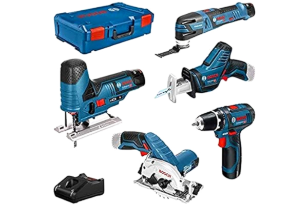 Bosch  Professional 12V system wiertarko-wkrętarka + wyrzynarka + piła tarczowa + piła szablasta + Multi-Cutter + lampa LED (+3x3,0Ah akumulator + Ładowarka, XL-BOXX)