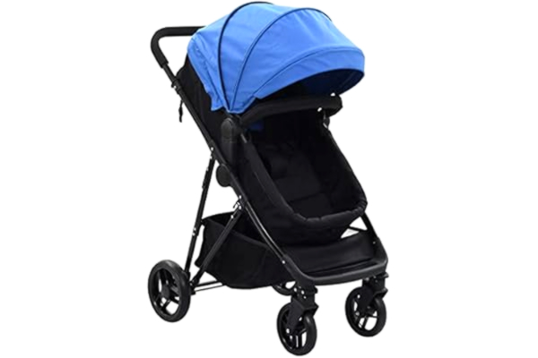 vidaXL  Kinderwagen/Buggy 2-in-1 Staal Blauw Zwart Kinderwagens Wandelwagen