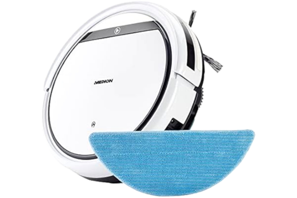 Medion MEDION Robot aspirateur avec Fonction Laveur et Navigation Intelligente (Gyroscope, 90 Min. Autonomie, jusqu'à 100 m2)