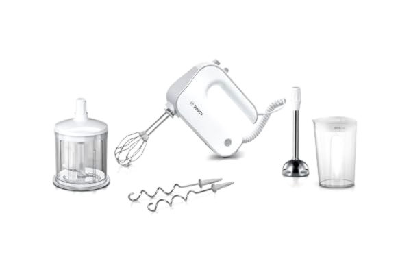 Bosch  Elvisp Styline 500 Watt Vit - Hackare - Mixerstav i rostfritt stål - 5 hastighetsval - Puls- och turbo-läge - Kraftfull motor - MFQ4080