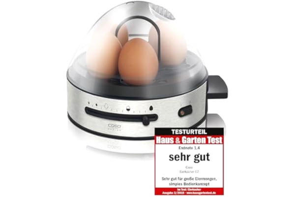 Caso CASO E 7 – Design äggkokare, elektronisk äggkokare för upp till 7 ägg, avtagbar ägghållare, akustisk signal, 13 matlagningsnivåer, BPA-fri, inklusive mätkopp och pickare, 14 cm l x 18 cm b x 20,5 cm h