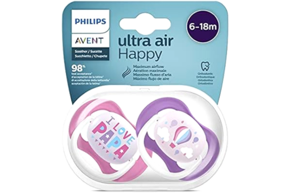 Philips  Avent Ultra Air-napp, för 6–18 m, ortodontisk och BPA-fri, 2 st., inklusive sterilisator/nappfodral, SCF080/04
