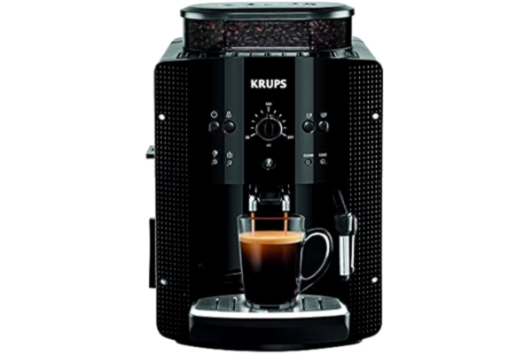 Moccamaster Krups Machine à café broyeur grain, 2 tasses espresso en simultané, Nettoyage automatique, Grande capacité 1.7L, Buse vapeur pour Cappuccino, Essential noire YY8125FD