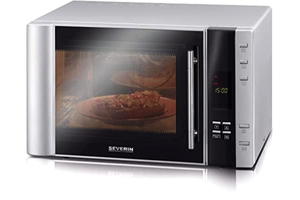 Severin SEVERIN Magnetron met grill en convectie 3-in-1 magnetron met 10 automatische programma's, digitale magnetron met draaiplateau en grillrooster, zilver/zwart MW 7825