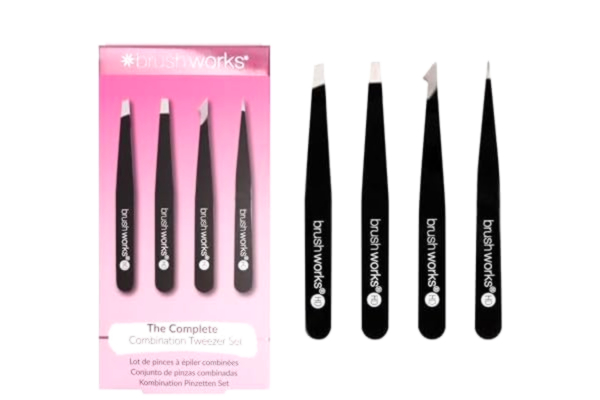 Brushworks  HD 4 Piece Combination Tweezer Set - Black
