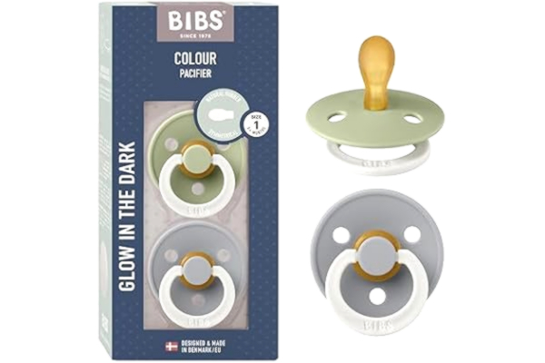 Bibs BIBS Colour Symmetrical Glow Napp 2-pack, BPA-fri, Symmetrisk sugdel. Naturgummilatex, Tillverkad i Danmark. Storlek 1 (2-pack), Sage Glow/Cloud Glow