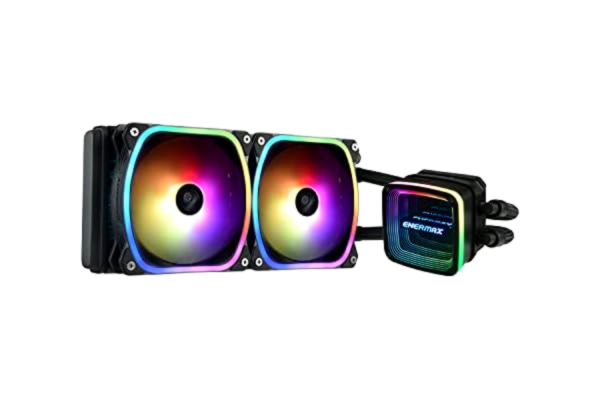Enermax ENERMAX AQUAFUSION ADV ARGB 240 mm AIO CPU vattenkylning Dual Chamber för Intel LGA1700/AMD AM5 Support 330W+ TDP (2x SquA RGB 120 PWM-fläkt); ELC-AQFA240-SQA, svart