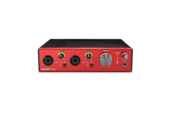 Focusrite  Clarett+ 2Pre ljudgränssnitt med USB-C-buss för musikproduktion med två professionella förförstärkare och kraftfulla, transparent klingande hörlursutgångar/Hi-Z-ingångar