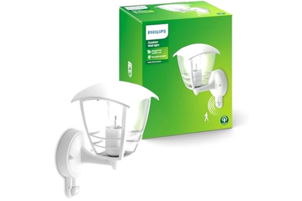 Philips  Creek Vägglykta för Utomhusbruk - Uppåtriktat fäste med rörelsesensor(IR), Vit, 1x60W, 230V, Ej Dimbar, ljuskälla medföljer ej