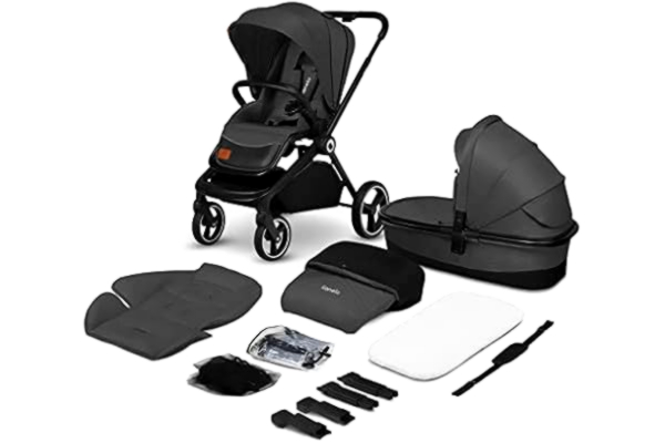 Lionelo LIONELO Mika poussette enfant compacte 2en1, nacelle, poussette canne, poussette cosy, un habillage de pluie, une moustiquaire, un chauffe-pieds, poussette compact, pousette bebe complet Gris Graphite