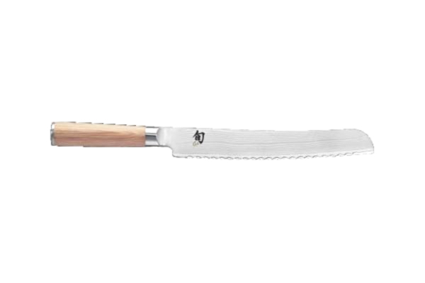 KAI  Shun Classic White japansk brödkniv 23 cm bladlängd – damaskkniv 32 lager VG MAX kärna – 61 (±1) HRC – paketkavhandtag – Tillverkad i Japan – tandad kniv smidd brödskärare