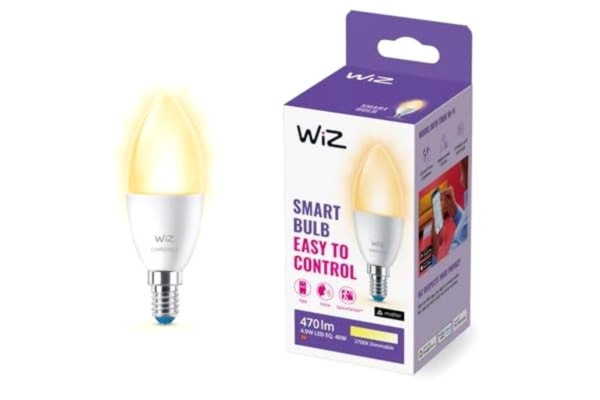 WiZ  Dimmable - Smart LED belysning (WiFi och Bluetooth), 40W, C37, E14, 2700 Kelvin, Dimbar, Vit