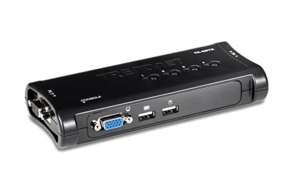 TRENDnet  4-portars USB KVM-switchsats, VGA- och USB-anslutningar, 2048 x 1536 upplösning, kabel ingår, kontroll upp till 4 datorer, kompatibel med fönster, Linux och Mac OS, vit, TK-407K