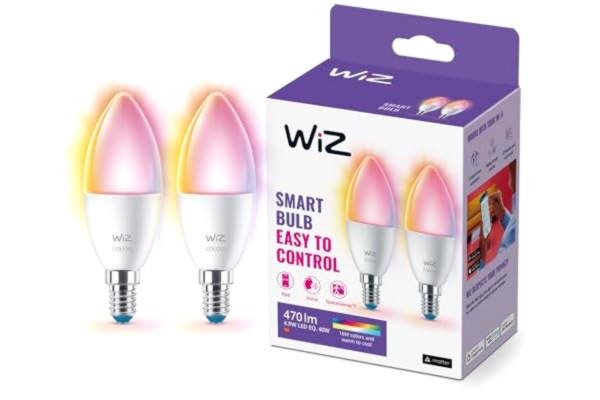 WiZ  Color/RGB - Smart LED belysning (WiFi och Bluetooth), 40W, C37, E14, 2700-6500 Kelvin, Dimbar i kallvitt till varmvitt + 16 miljoner färger, 2-pack