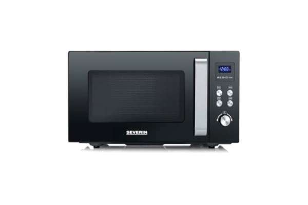 Severin SEVERIN 2-i-1 mikrovågsugn med keramisk botten och grill, mikrovågsugn för avfrostning och uppvärmning, mikrovågsugn med stor användbar yta för fyrkantiga rätter, svart/rostfritt stål, MW 7763